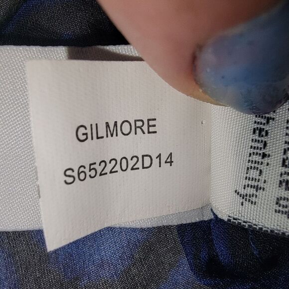 Diane von Furstenberg Dark Blue & Black Woodgrain Print Silk blouse top size 8 - Picture 9 of 10